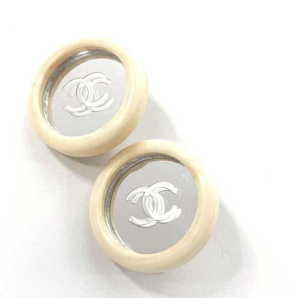 CHANEL White Logo Earrings